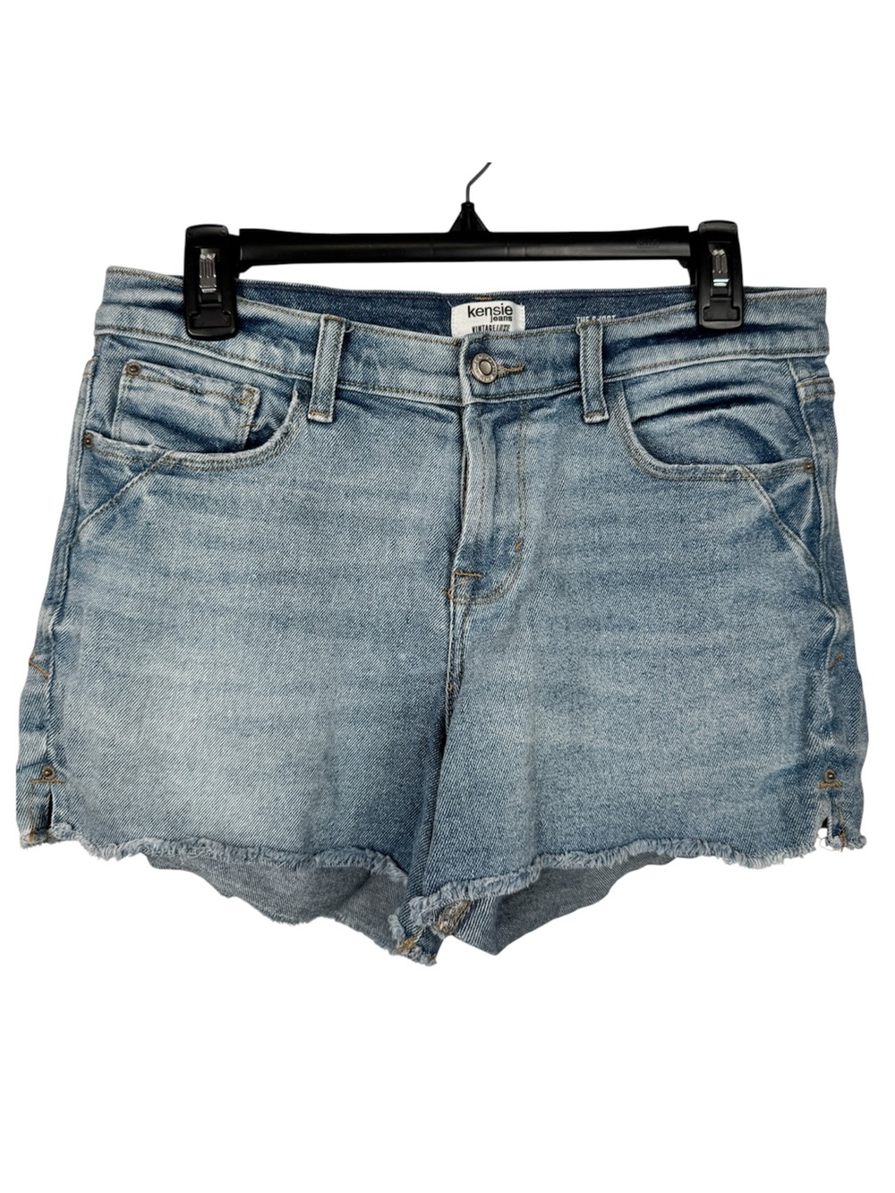 Kensie Light Wash Frayed Hem Denim Shorts - Blue 6/28